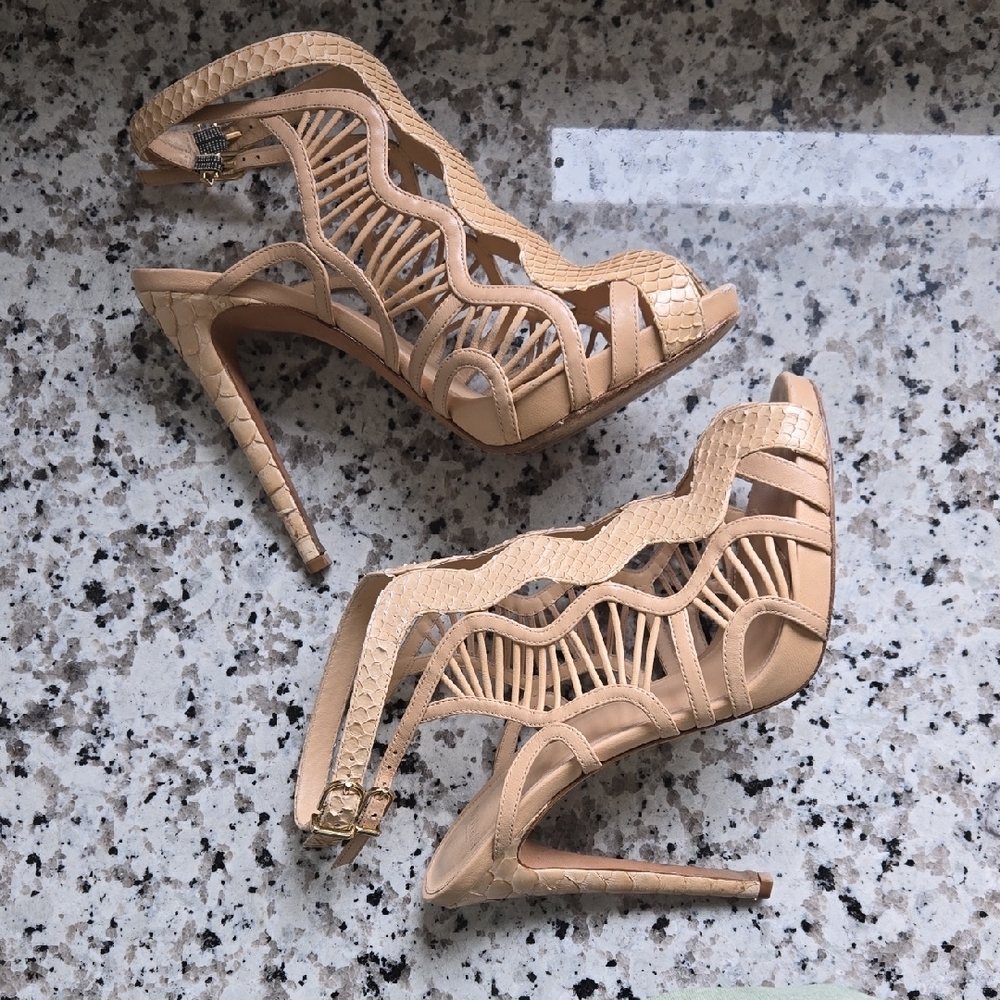 Elegant Tan High Heel Sandals - Picture 4 of 13
